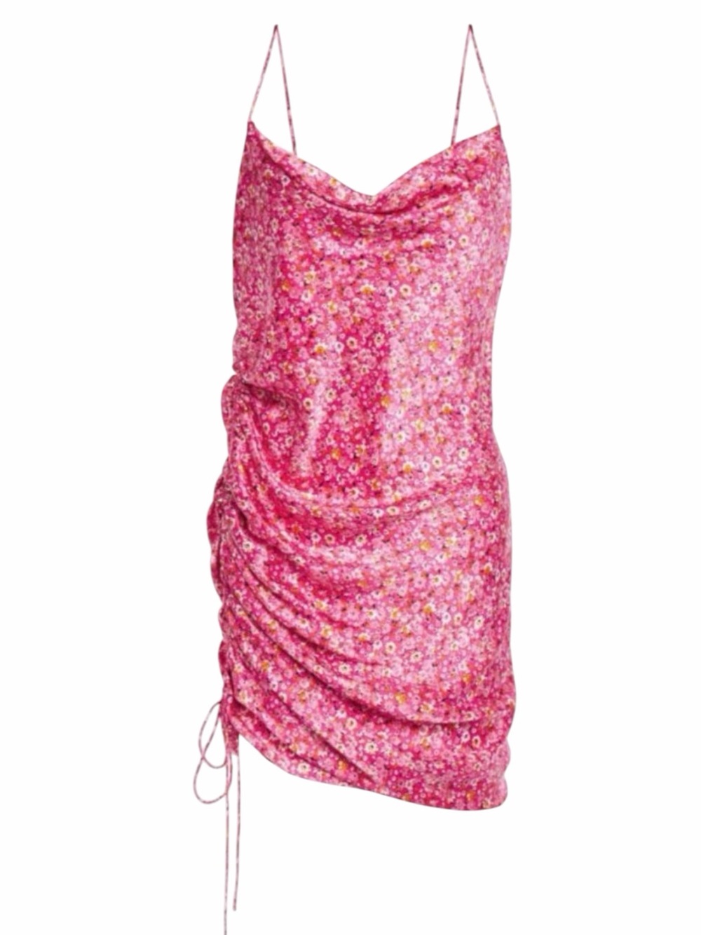 CINQÀ SEPT Astrid Ruched Ditsy-Floral Silk Mini-Dress In Guava Pink Multi